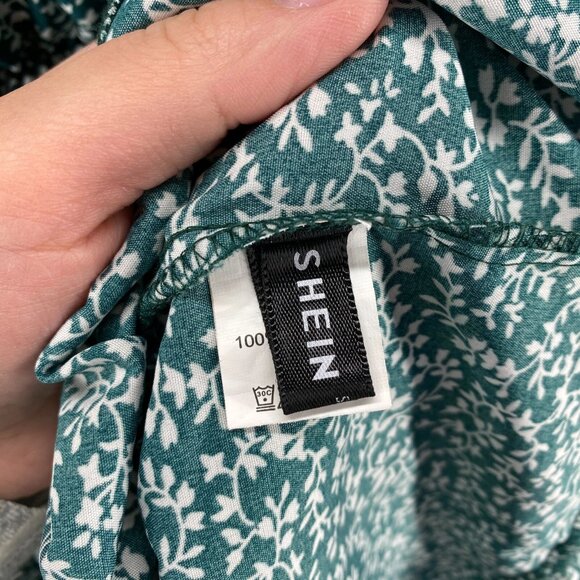 SheIn Dress Women S Small Green Floral Sheath Midi V-Neck Short Sleeve Casual - Picture 5 of 6